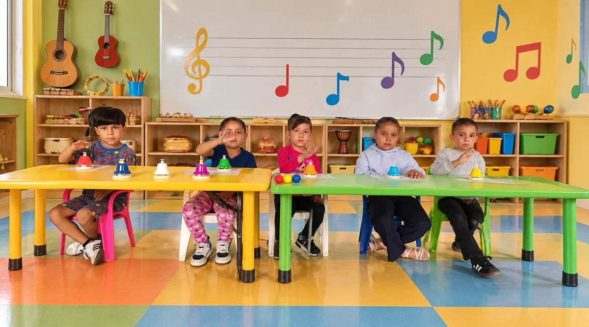 Grupo de niñas y niños en una actividad musical de Cuicalli